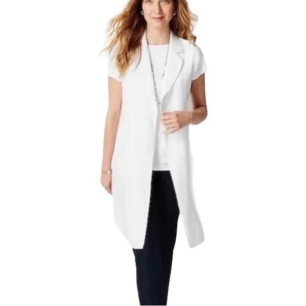 J. Jill Open Front Linen Blend Longline White Vest NWT Size XS Petite